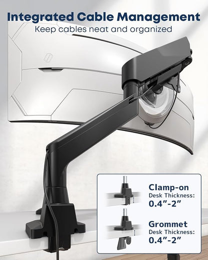 Ultrawide Monitor Arm - fits 17-49 inch Heavy Duty Flat/Curved Monitors, Full Motion Adjustable Gas Spring Arm Holds 35.2 lbs with Clamp & Grommet Desk Mount, VESA 75/100mm, Black