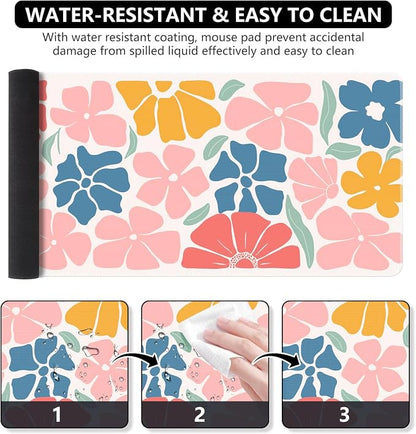 iCasso XXL Large Mouse Mat, Anti-slip Big Mousepad with Stitched Edges, Keyboard Pad Mat for Computer, Work, Gaming (Colorful Flower)