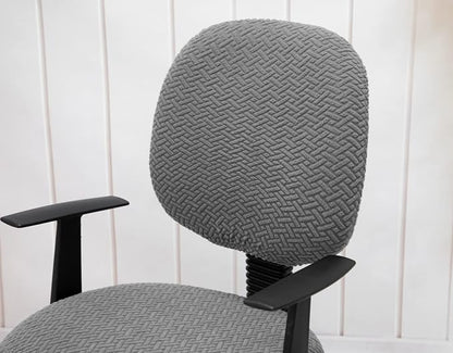 MIFXIN Computer Office Chair Cover Stretch Elastic Polyester Slipcover 2 Piece Stretchable Jacquard Computer Chair Cover Protector for Office Rotating Chairs, Only Covers (Silver Grey)