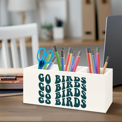 Football Fan Gifts Wooden Pen Pencil Holder for Office Desk Accessories, Gifts for Football Lovers Players, Go Birds Makeup Brush Toothbrush Holder Organizer