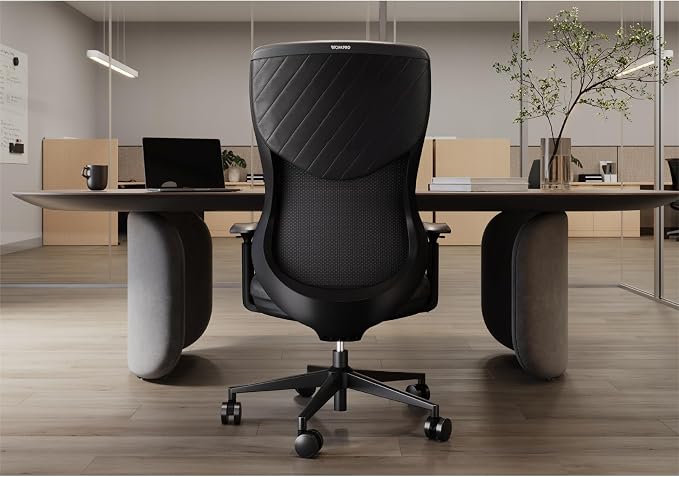 WorkPro® Fortimo Ergonomic Mesh/Vegan Leather High-Back Executive Chair, Black/Black, BIFMA Compliant