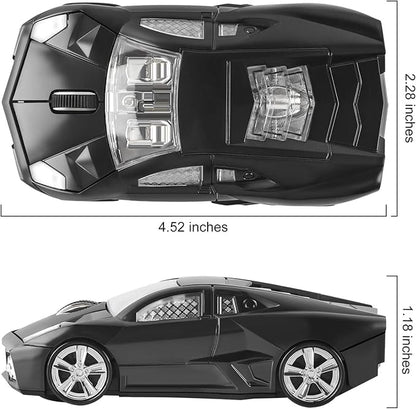 CHUYI Cool Sports 3D Car Shape Wireless Mouse Optical Cordless Mice with USB Receiver for Office School Home Travel for PC Laptop Computer Gift (Black-1 Pack)