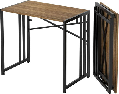 Lutown-Teen Narrow Folding Computer Desk 35 inch, Writing Gaming Computer Camping Desk, Espresso