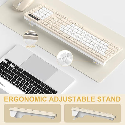 Silent Wireless Keyboard and Mouse Combo, Full-Sized Wireless Keyboard and Adjustable DPI Mouse, 2.4GHz USB Receiver, Keyboard and Mouse for PC, Windows, MAC, Desktop, Laptop(Latte-Color B)