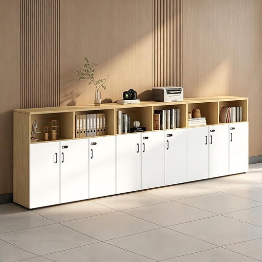 File Cabinet with Password Lock, Wood Lateral Filing Cabinet for Letter/A4 Files, 3 Drawer with Door, Printer Stand with Open Shelves for Home Office