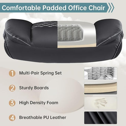 YFO Leather Office Ergonomic Home Office Desk Chair, Back Support Swivel Executive Office Chair with Wheels and Flip-Up Armrests, Small Gaming Chair with Adjustable Rocking Function, Black
