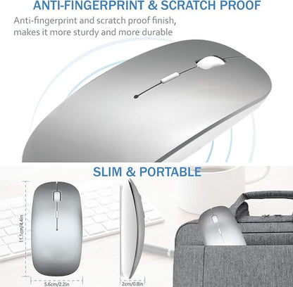 Bluetooth Wireless Mouse for MacBook Air Mac Pro Laptop Computer iPad Pad PC Laser Optical Rechargeable Mini Slim Silent Mouse Widely Used Desktop Hp iMac (Silver)