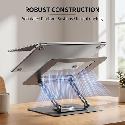 ALASHI Laptop Stand for Desk with 360° Rotating Base, Multi-Angle Adjustable Laptop Stands, Foldable Laptop Riser Compatible with 10 to 17 Inches PC Computer, Grey