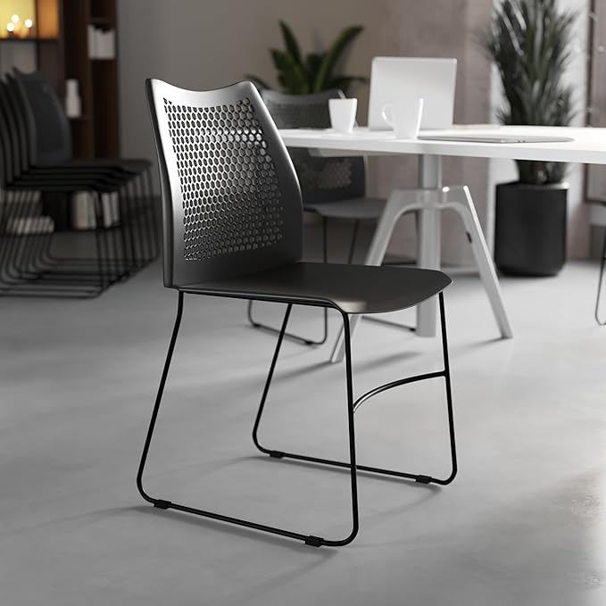 Flash Furniture Hercules Series Contoured Lobby Chairs with Air-Vent Honeycomb Backs, Ergonomic Stacking Chairs for Offices, Set of 5, Black