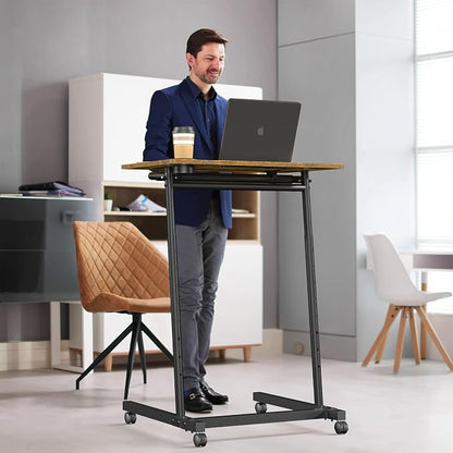 Eocnrhe Treadmill Desk, Mobile Small Standing Desk with Wheels for Walking Pad, Portable Table for Laptop, Rolling Table Adjustable Height, Bedside Table，Brown