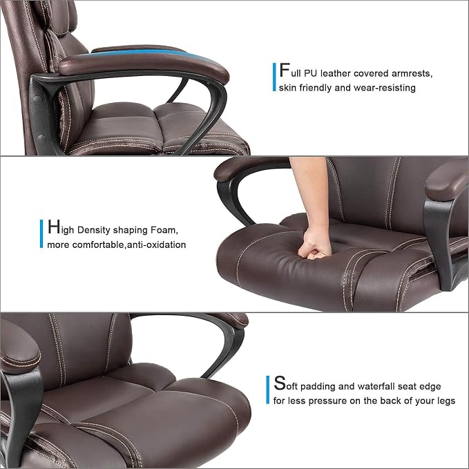 Furmax Mid Back Executive Office Chair Swivel Computer Task Chair with Armrests,Ergonomic Leather-Padded Desk Chair with Lumbar Support (Brown)