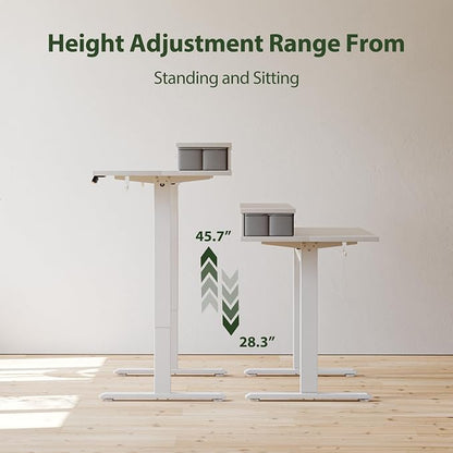 Agilestic 48 x 24 Inches Electric Standing Desk with 2 Storage Drawers, Adjustable Height Sit and Stand Computer Table with Splice Board, White