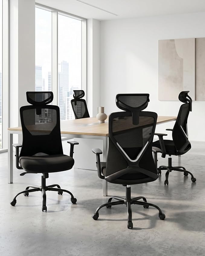 HYLONE Ergonomic Office Chair with Adaptive Gravity Balance Recline, High Back Mesh Chair with Adjustable Headrest & Lumbar Support, X-Frame Structure, Comfortable Big and Tall Home Office Chair