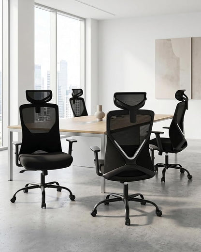 HYLONE Ergonomic Office Chair with Adaptive Gravity Balance Recline, High Back Mesh Chair with Adjustable Headrest & Lumbar Support, X-Frame Structure, Comfortable Big and Tall Home Office Chair