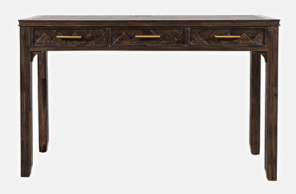 Jofran Mid-Century Modern Acacia Wood Writing Desk with 3 Drawers and USB Charging Port, 48 Inch Computer Desk for Home Office Work, Dark Chevron