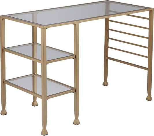 SEI Furniture Jaymes Gold Metal/Glass Writing Desk, Soft Gold