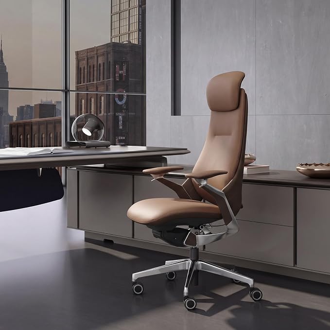 Ergonomic Executive Leather Office Chair-High Back Top Grain Leather with Adjustable Headrest, 3-Position Recline (90°-135°), Tension Control & Height Adjustment, Italian DONATI Base
