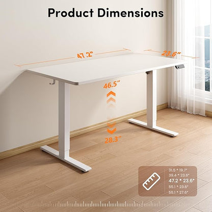 FEZIBO One-Piece Standing Desk, 48"x24" Seamless Tabletop Electric Height Adjustable for Home Office, Study Rooms & Multi-Device Workstations, White