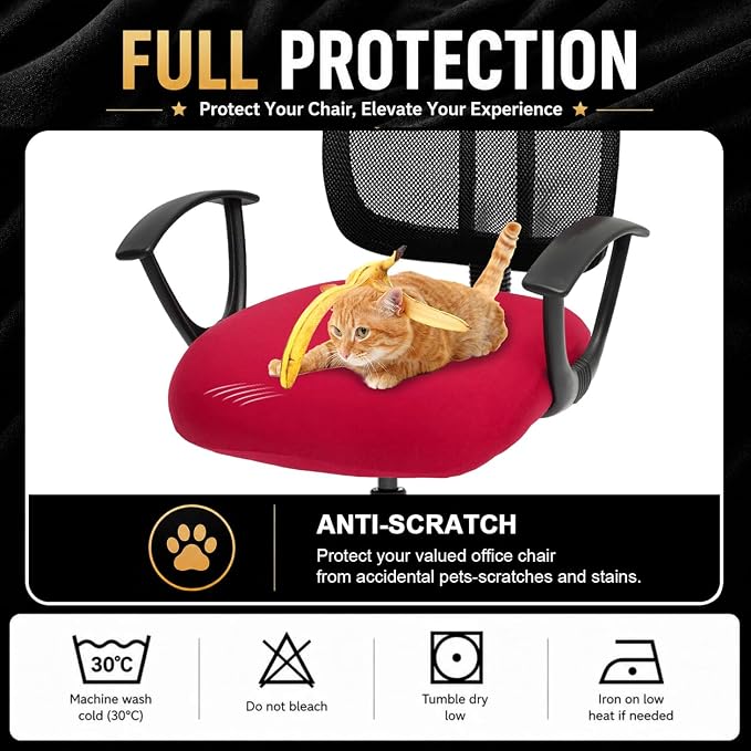 DIVA EN CAMINO DEC Stretchable Desk Office Chair Seat Cushion Covers - Universal Spandex Computer Chair Slipcover - Anti-Scratch Dogs, Cats, Pets Removable Washable Cushion Protectors (Red)