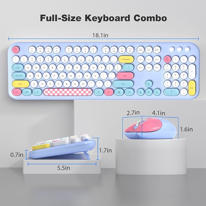 Atelus Wireless Keyboard and Mouse, Full Size Typewriter Keyboard and Cute Cat Shape Design Mouse Combo for Windows 7/8/10, Laptop, Desktop, PC, Computer (Blue)