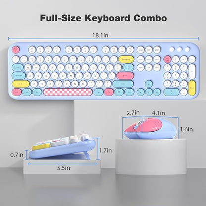 Atelus Wireless Keyboard and Mouse, Full Size Typewriter Keyboard and Cute Cat Shape Design Mouse Combo for Windows 7/8/10, Laptop, Desktop, PC, Computer (Blue)