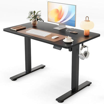 Cubiker 40 x 24 Inch Standing Desk, Stand up Height Adjustable Home Office Electric Table, Sit Stand Desk with Splice Board, Black Frame & Black Desktop