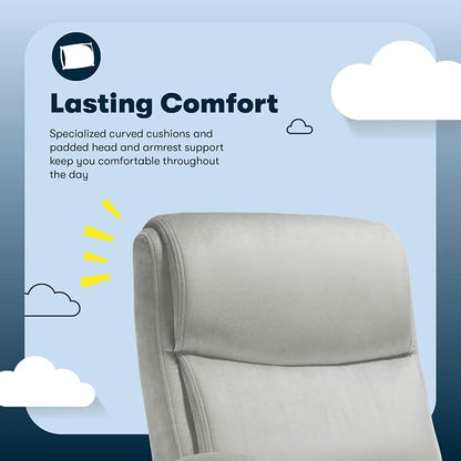 Serta Comfort Ergo Executive Office Chair, Ergonomic Mid-Back Design with Lumbar Support, Semi-Plush Double-Layer Seat Cushion, Padded Armrests, Swivel Metal Base, Soft Velvet, Gray
