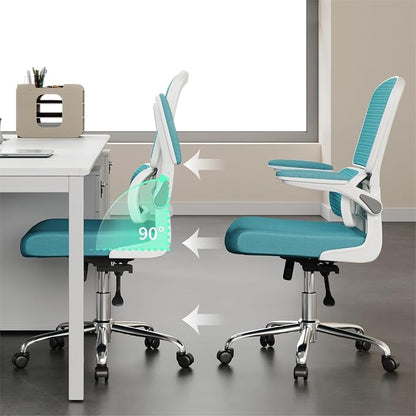 Blue Office Chair, Ergonomic Desk Chair - Thick Cushion Adjustable Height Computer Chair with Lumbar Support and Flip-up Armrests, Home Office Desk Chairs, Swivel Executive Task Chair