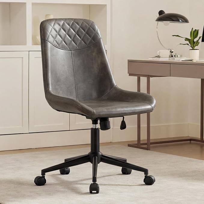DUHOME Modern PU Leather Office Chair Desk Chair Swivel Computer Chair Grey