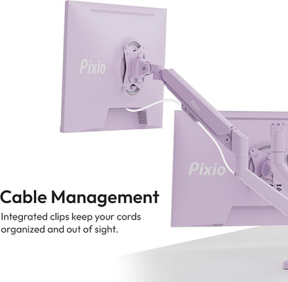 Pixio PS1D Wave Purple Dual Monitor Arm Stand Desk Mount - Fits up to 32 inches Monitors and up to 19.8lbs. VESA Compatibility and Integrated Cable Management