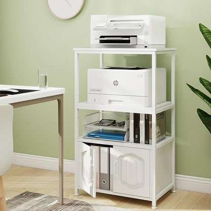 Natwind 4 Tier Printer Stand with File Cabinet, Vertical Filling Cabinet with Adjustable Open Shelves, Decorative Wood Printer Shelf with Storage for Home Office, White