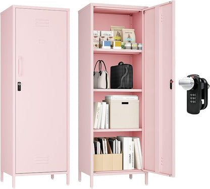 Steehoom Metal Storage Cabinet for Employees, Pink Locker, Lockable File Cabinet, Utility Tall Cabinet with 3 Shelves for Living Room, School, Office, Garage, Entryway (Pink, H59.06'')