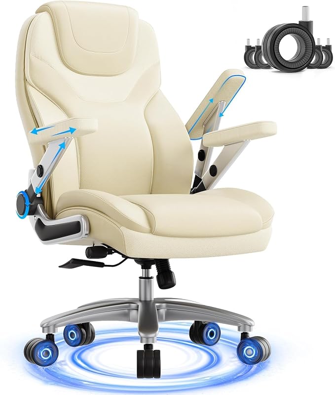 Big and Tall Office Chair with 5D Arms, Fabric & PU Leather Heavy Duty Desk Chair, Adjustable Lumbar Support & Height, Tilt Function, High Back Ergonomic Executive Computer Chair