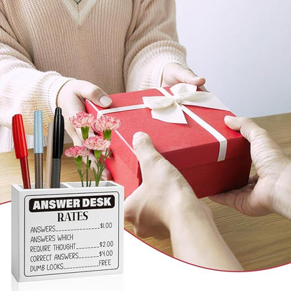 Funny Office Answer Desk Rates Pencil Holder Sign Funny Boss Gifts Office Room Decor for Women Men Teams Coworker Friend Wooden Pencil Holder Boss Day Gifts Desk Decor