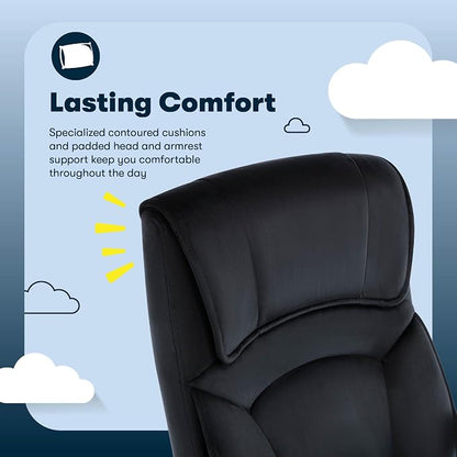 Serta Comfort Classic Executive Office Chair, Ergonomic Mid-Back Computer DeskChair with Lumbar Support, Semi-Plush Cushion and Body Pillows, Padded Armrests, Swivel Base, Black Velvet Fabric