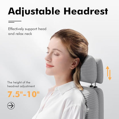 GXJ Criss Cross Legged Office Chair with Flip-up Arms, Footrest, G800 Plus | 6.3" Cushion Relieves Tailbone Pain, Head-Lumbar Support Eases Fatigue, Smooth Rolling Wheels, Corduroy Desk Seating, Grey