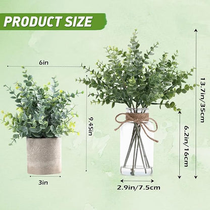Coferset Eucalyptus Stems in Glass Vase with Faux Water, 14" Eucalyptus Fake Plants for Home Bathroom Counter Office Kitchen Farmhouse Shelf Centerpiece Coffee Table Decor(Sage Green)