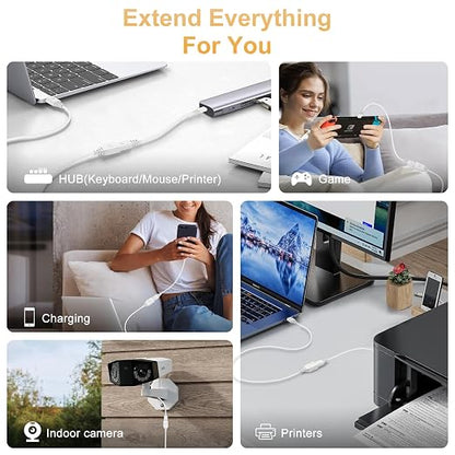 10FT USB Extension Cable for Printer,Mouse,Keyboard,Flash Drive,Camera,Webcam,Hard Drive,USB Hubs,PC,Headset, USB3.0 Extension Cord White USB Male to Female Type A Extender High Speed Data Transfer