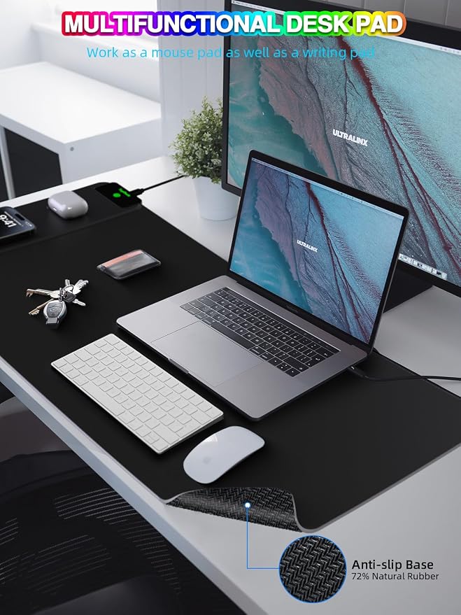 Mouse Pad with 15W Magnetic Wireless Charging, RGB Mousepad for Desk Mat, XXL Desk Pad with 11 Colors 5 Modes, Home Office Keyboard Pad Waterproof Non-Slip for PC Gaming