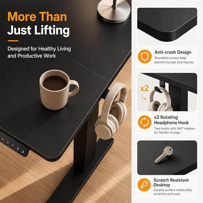 Claiks Electric Standing Desk 32 x 19 Inches, Compact Adjustable Height Motorized Sit Stand Desk with 3 Memory Presets & Cable Management, Space-Saving Computer Workstation for Bedroom, Black