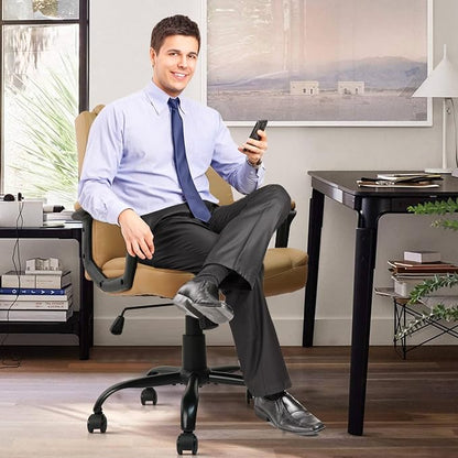 CLATINA Leather Office Executive Chair with Lumbar Support and Padded Armrestes, Swivel Rolling Ergonomic Mid Back Computer Task Desk Chair for Home, Conference, Waiting Room, Brown, 8 Pack