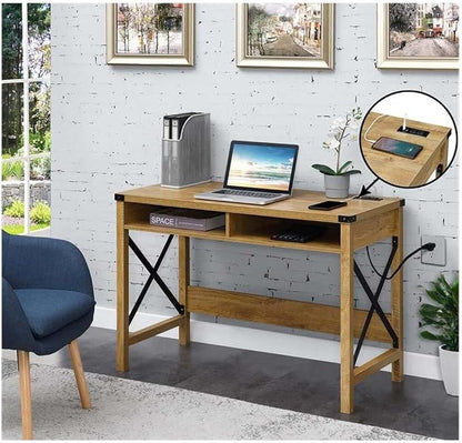 Convenience Concepts Durango Desk with Charging Station, 42", English Oak/Black