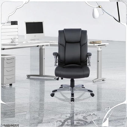 COLAMY Leather Executive Office Chair- High Back Home Computer Desk Chair with Padded Flip-up Arms, Adjustable Tilt Lock, Swivel Rolling Ergonomic Chair for Adult Working Study-Black, Set of 2
