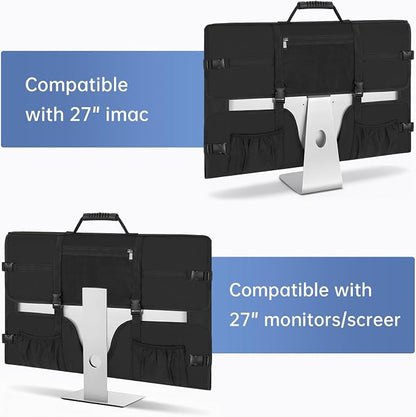 Monitor Carrying Case for 27 Inch Monitors/LCD Screens, Padded Protective Travel Bag with Handle & Multiple Pockets, Compatible with iMac 27, Desktop Monitor Dust Cover for Moving, Business Trip
