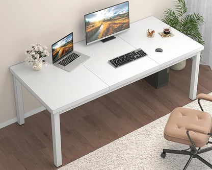63 x 31 Inch Large Computer Desk, Modern Office Desk with Adjustable Feet, Gaming Desk with Deep Desktop, Study Writing Table for Home Office, Work from Home, White