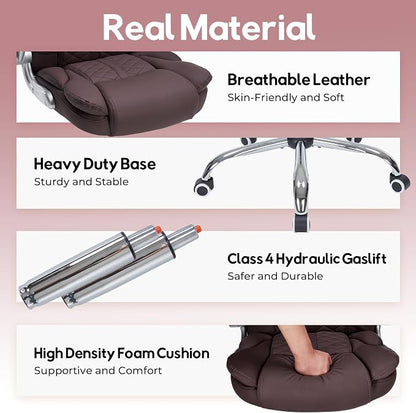 400lbs Executive Office Chair with Flip-Up Armrests, Big and Tall Computer Chair for Heavy People, Heavy Duty Ergonomic Comfy Chair, Breathable PU Leather (Darkbrown)