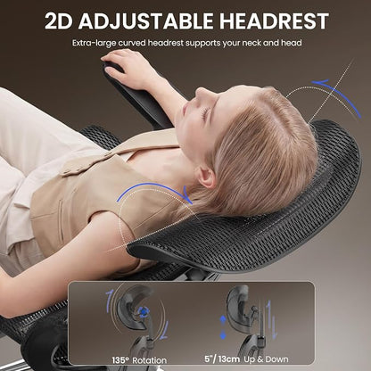 naspaluro Ergonomic Office Chair Mesh Desk Chair with Adjustable Headrest Lumbar Support 3D Armrest 90-135° Reclining Chairs for Home Office, Study, Work & Gaming (Black)