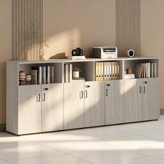 File Cabinet with Password Lock, Wood Lateral Filing Cabinet for Letter/A4 Files, 3 Drawer with Door, Printer Stand with Open Shelves for Home Office