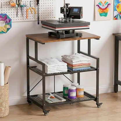 DEANIC Heavy Duty 3-Tier Printer Stand with Locking Wheels, 23.6 x 18.9 x 30 Inches Folding Printer Table with Storage, Large Printer Table Shelf, Easy Assembly for Home Office, Black