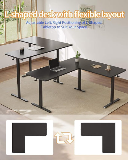 YIHAYO L Shaped Standing Desk Adjustable Height, 63 x 55 Inches Electric Corner Standing Desk with Splice Board, Computer Desk for Home Office, Black